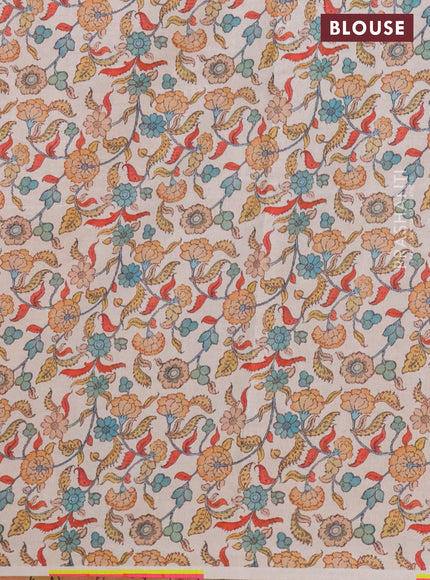 Kota saree pale orange with kalamkari applique work and zari woven piping border