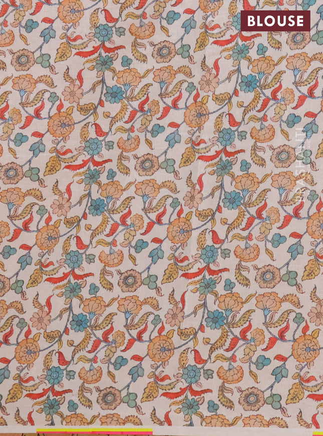 Kota saree pale orange with kalamkari applique work and zari woven piping border