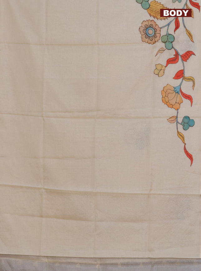 Kota saree cream with kalamkari applique work and zari woven piping border