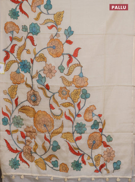Kota saree cream with kalamkari applique work and zari woven piping border