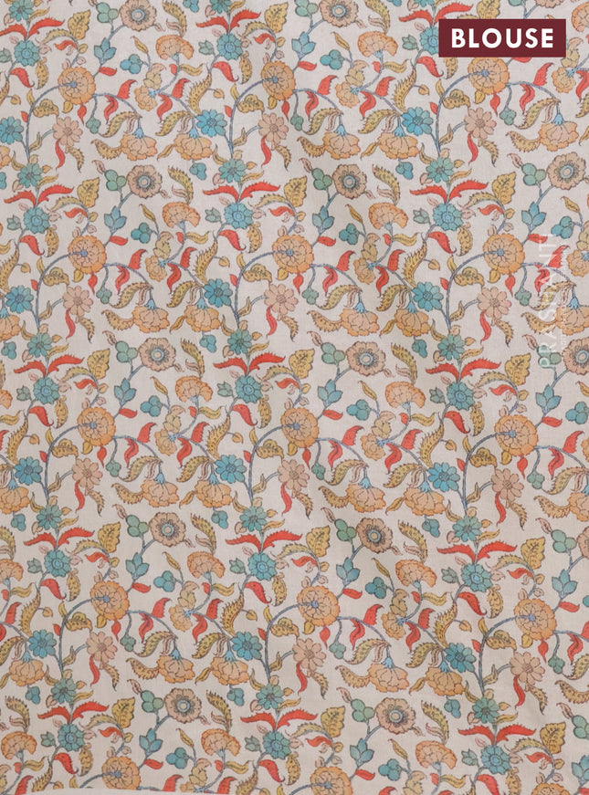 Kota saree cream with kalamkari applique work and zari woven piping border