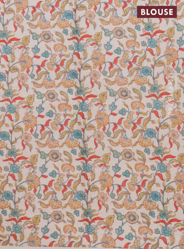 Kota saree dual shade of pastel peach with kalamkari applique work and zari woven piping border