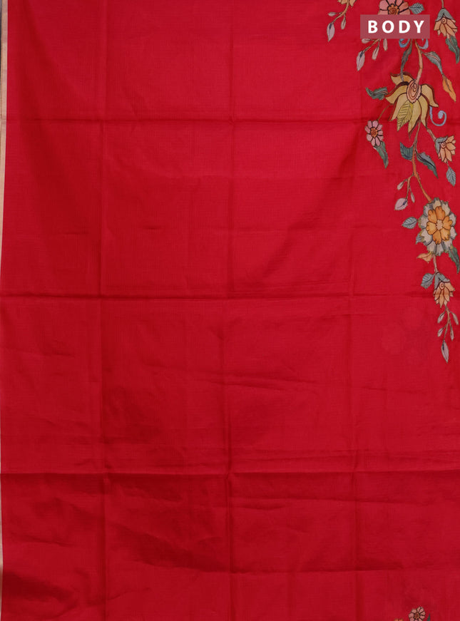 Kota saree pink with kalamkari applique work and zari woven piping border