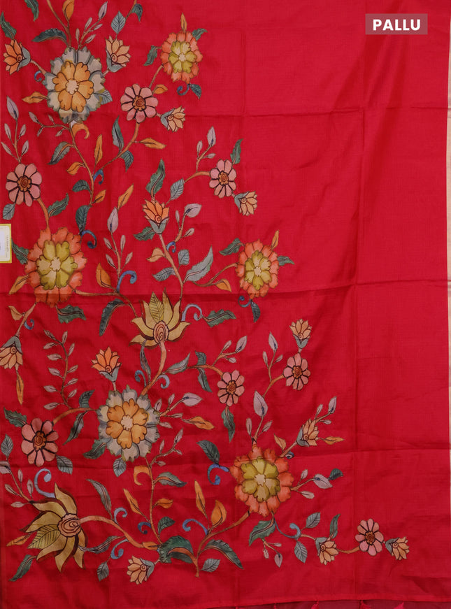 Kota saree pink with kalamkari applique work and zari woven piping border