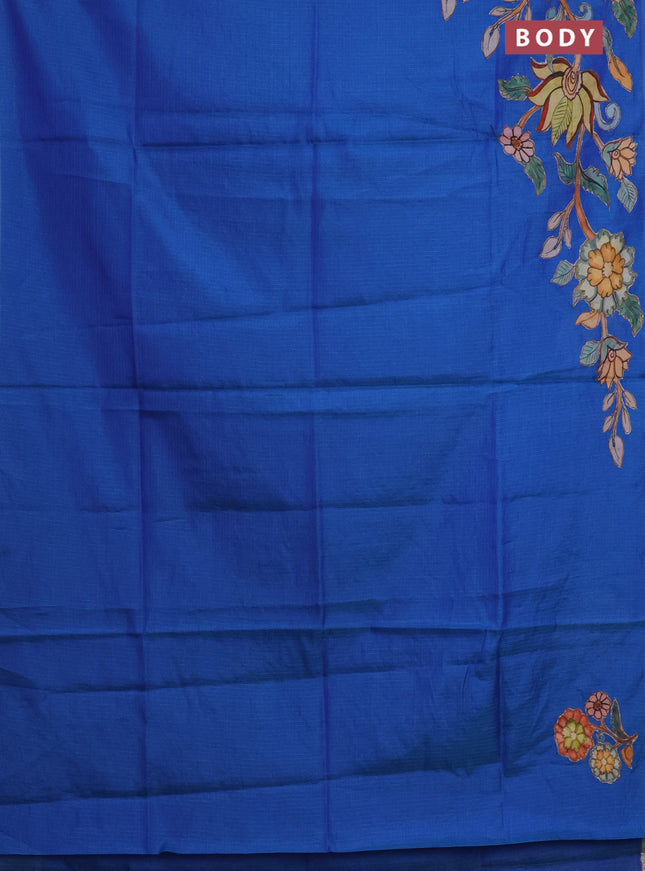 Kota saree dual shade of blue with kalamkari applique work and zari woven piping border