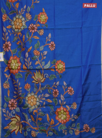 Kota saree dual shade of blue with kalamkari applique work and zari woven piping border