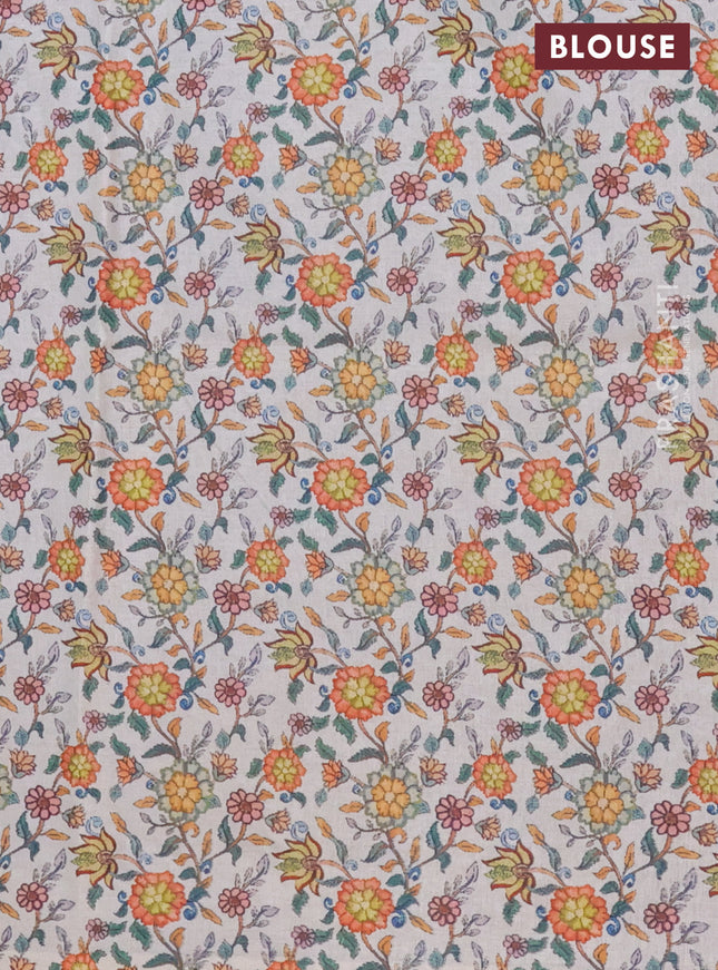 Kota saree dual shade of blue with kalamkari applique work and zari woven piping border