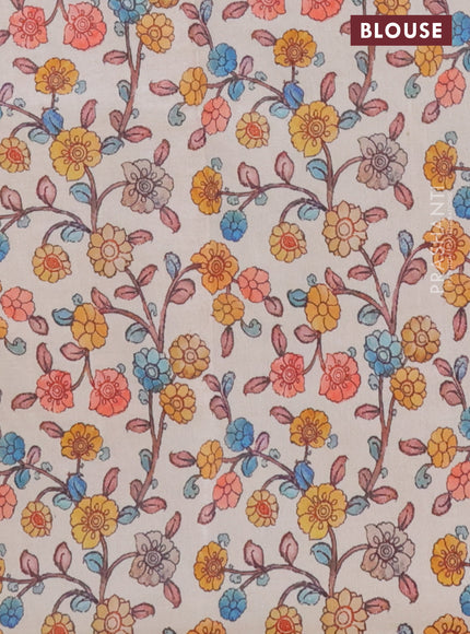 Kota saree orange with kalamkari applique work and zari woven piping border