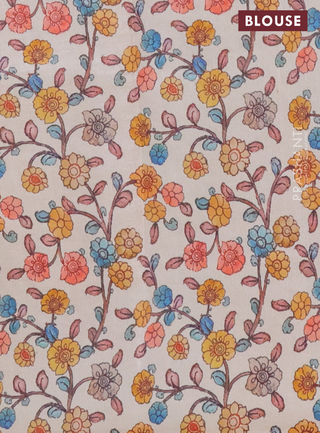 Kota saree orange with kalamkari applique work and zari woven piping border