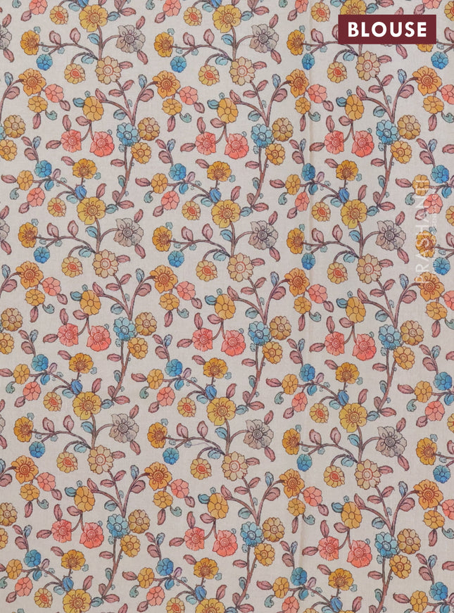 Kota saree pista green with kalamkari applique work and zari woven piping border