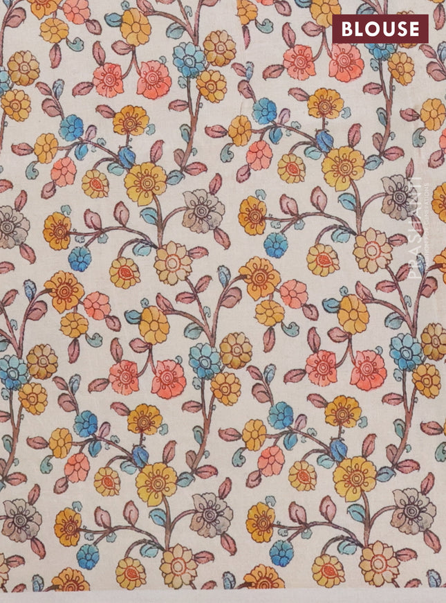 Kota saree pale yellow with kalamkari applique work and zari woven piping border