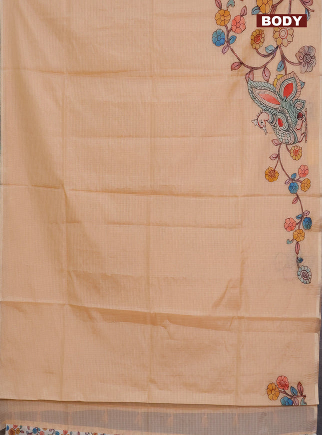 Kota saree sandal with kalamkari applique work and zari woven piping border