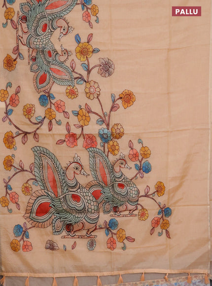 Kota saree sandal with kalamkari applique work and zari woven piping border