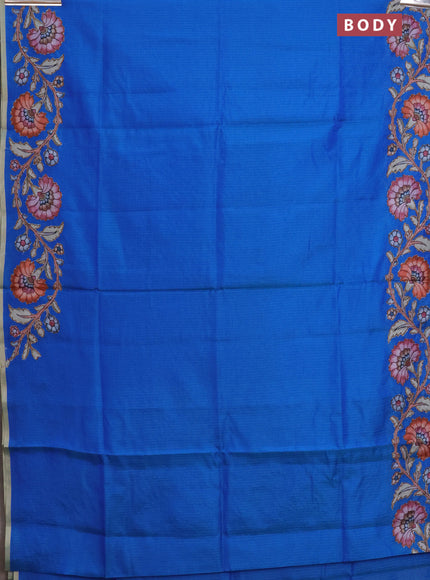 Kota saree bluish green with plain body and kalamkari applique work border