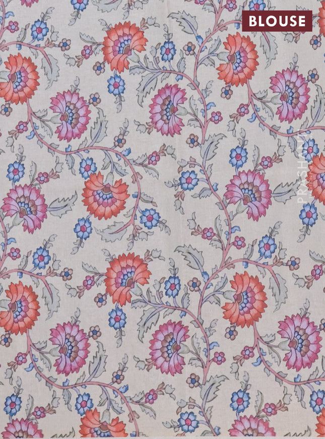 Kota saree bluish green with plain body and kalamkari applique work border