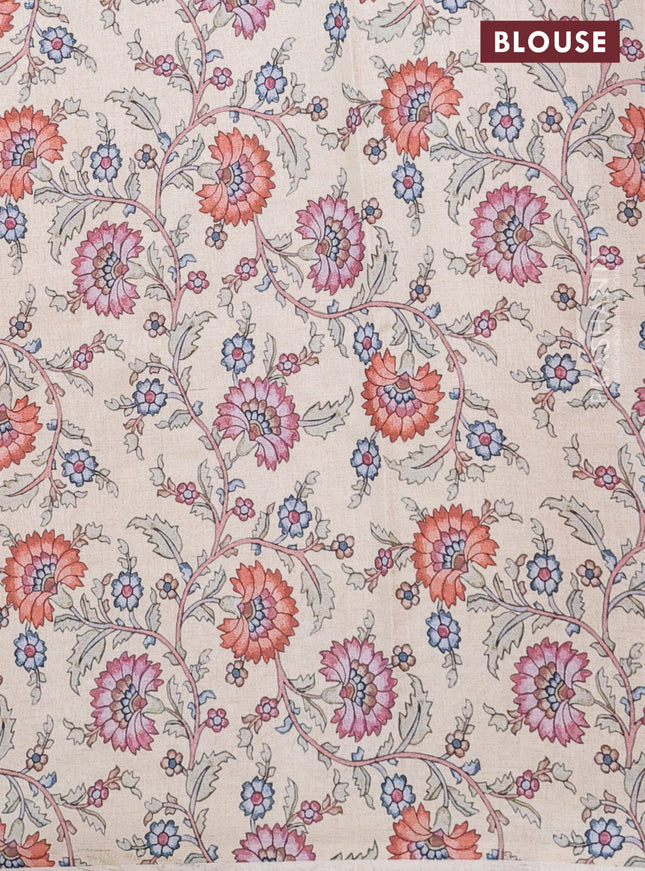 Kota saree dark mustard with plain body and kalamkari applique work border