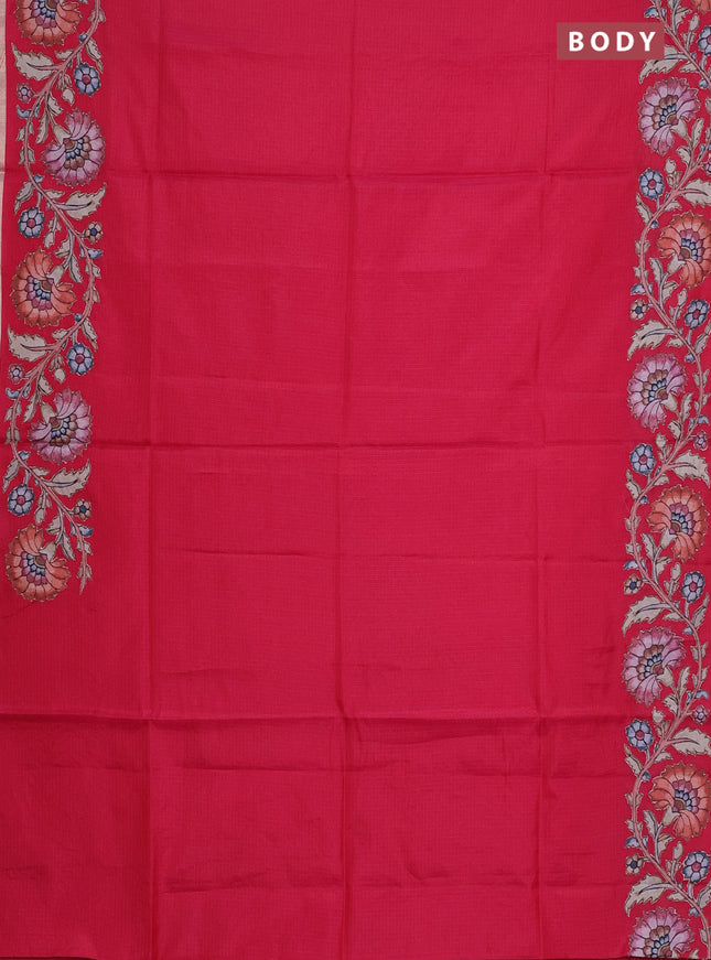 Kota saree reddish pink with plain body and kalamkari applique work border