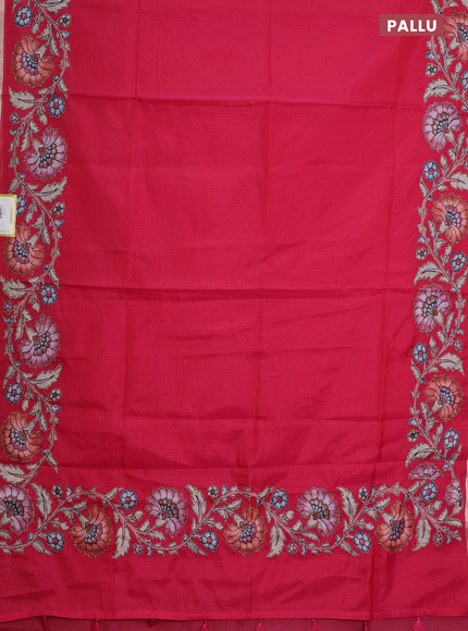 Kota saree reddish pink with plain body and kalamkari applique work border