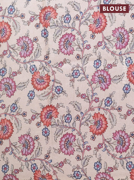 Kota saree reddish pink with plain body and kalamkari applique work border