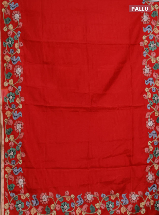 Kota saree red with plain body and kalamkari applique work border