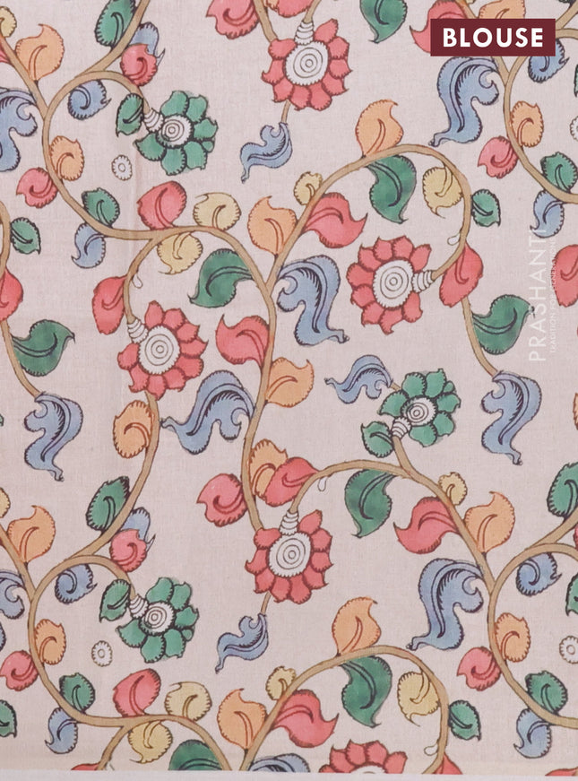 Kota saree red with plain body and kalamkari applique work border