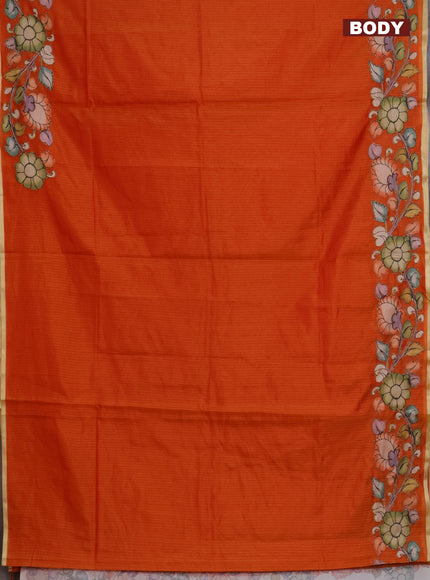 Kota saree rustic orange with plain body and kalamkari applique work border
