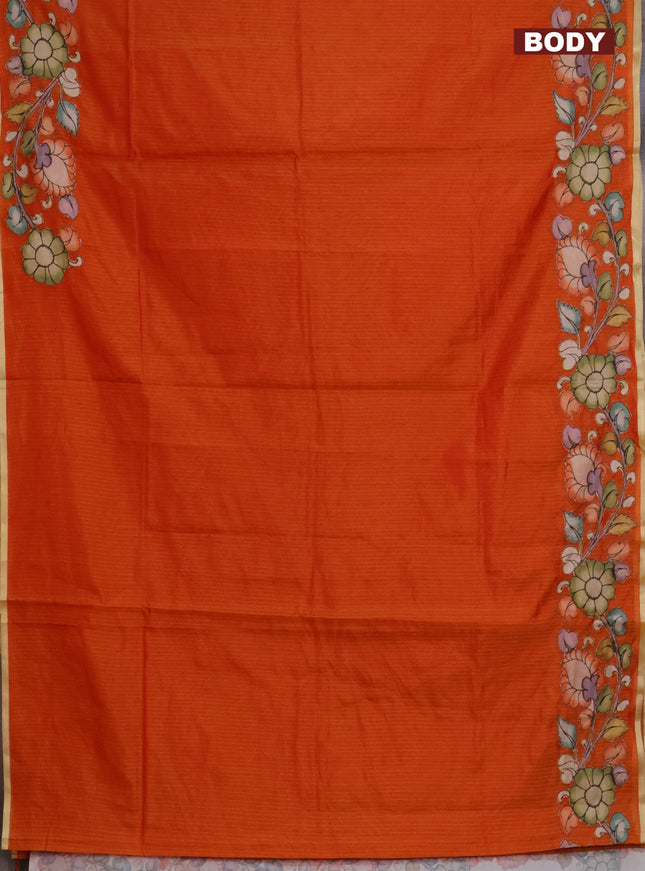 Kota saree rustic orange with plain body and kalamkari applique work border