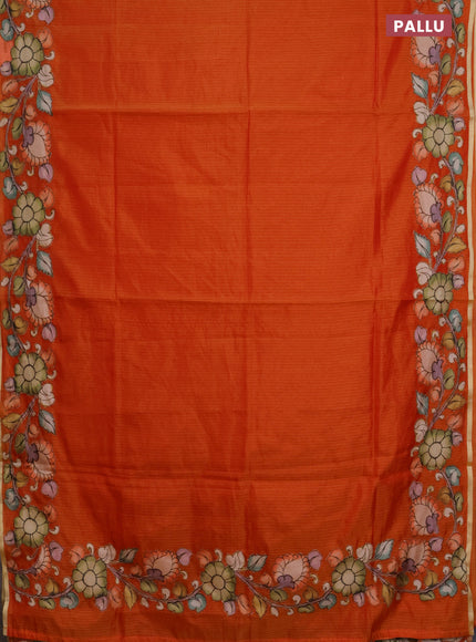 Kota saree rustic orange with plain body and kalamkari applique work border