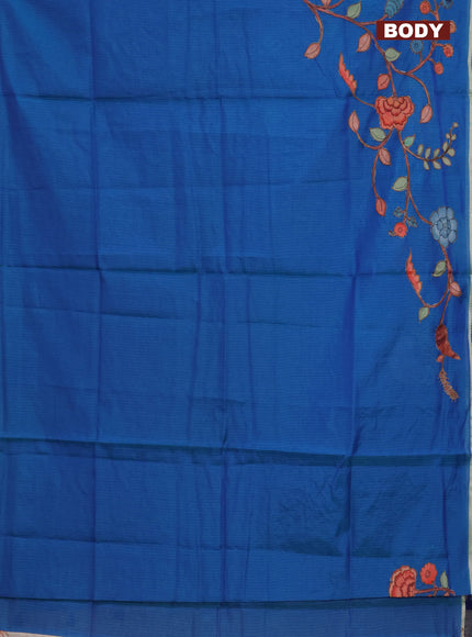 Kota saree dual shade of blue with kalamkari applique work and zari woven piping border