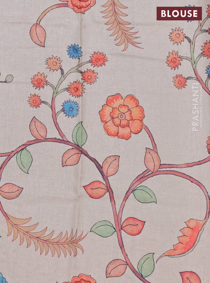 Kota saree dual shade of blue with kalamkari applique work and zari woven piping border