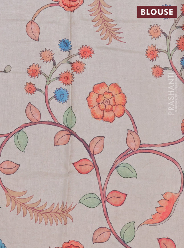 Kota saree dual shade of blue with kalamkari applique work and zari woven piping border