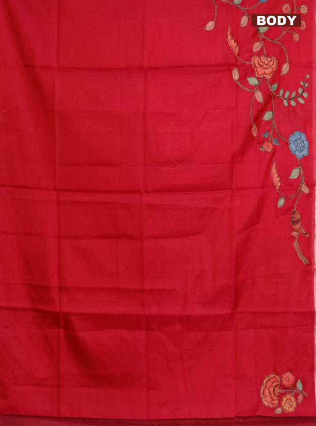 Kota saree dark pink with kalamkari applique work and zari woven piping border
