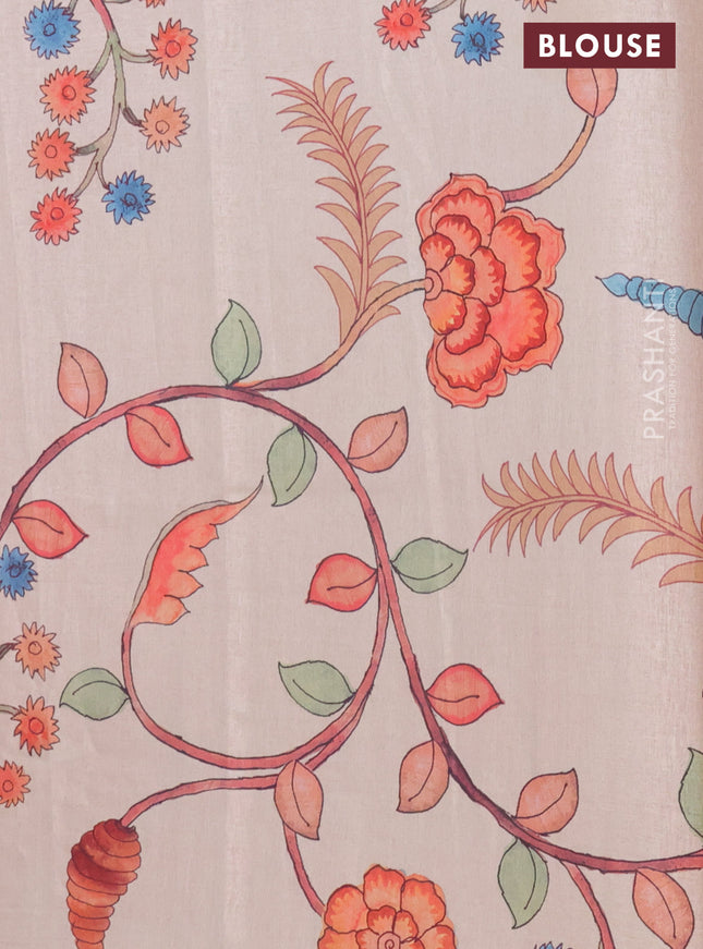 Kota saree dark pink with kalamkari applique work and zari woven piping border