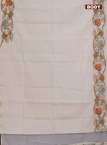 Kota saree cream with kalamkari applique work and zari woven piping border