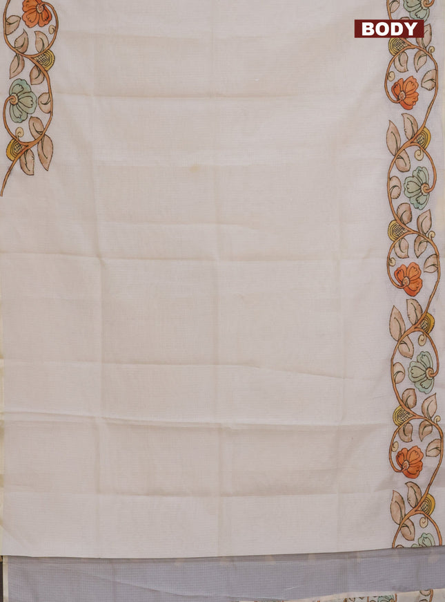 Kota saree cream with kalamkari applique work and zari woven piping border