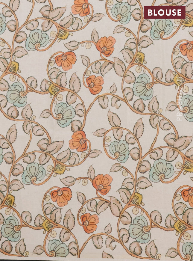 Kota saree cream with kalamkari applique work and zari woven piping border