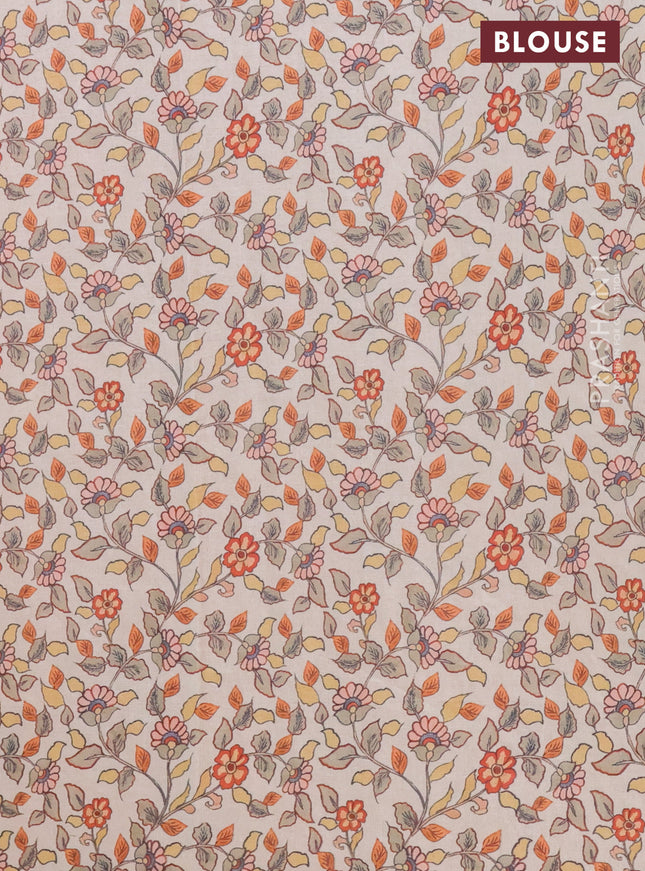 Kota saree pale orange with kalamkari applique work and zari woven piping border