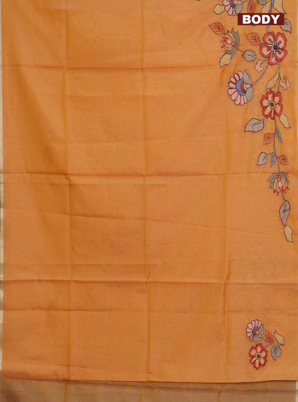 Kota saree pale orange with kalamkari applique work and zari woven piping border