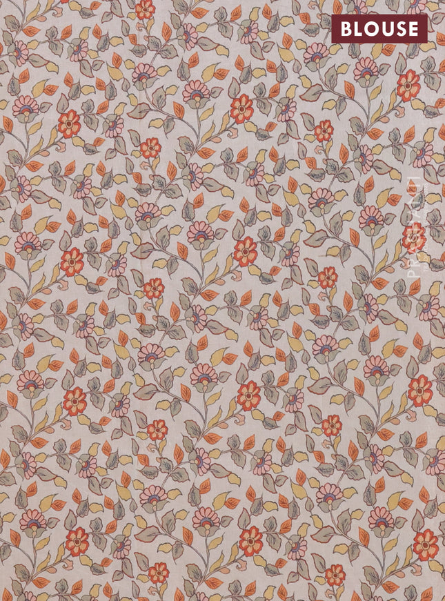 Kota saree pale orange with kalamkari applique work and zari woven piping border