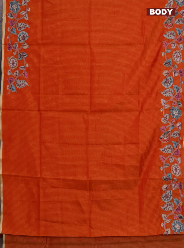 Kota saree rustic orange with plain body and kalamkari applique work border