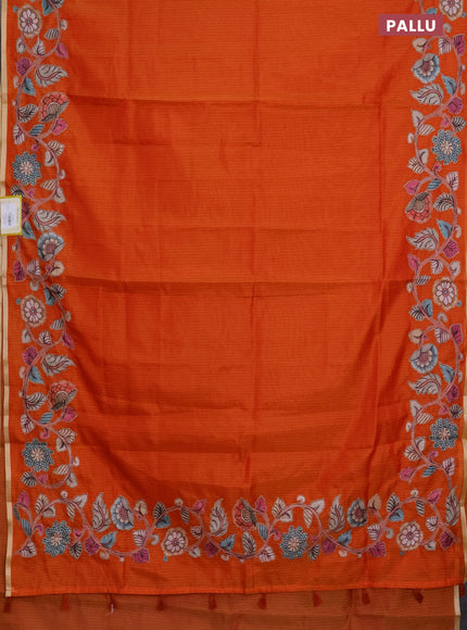 Kota saree rustic orange with plain body and kalamkari applique work border