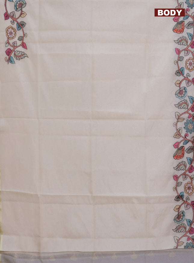 Kota saree cream with plain body and kalamkari applique work border