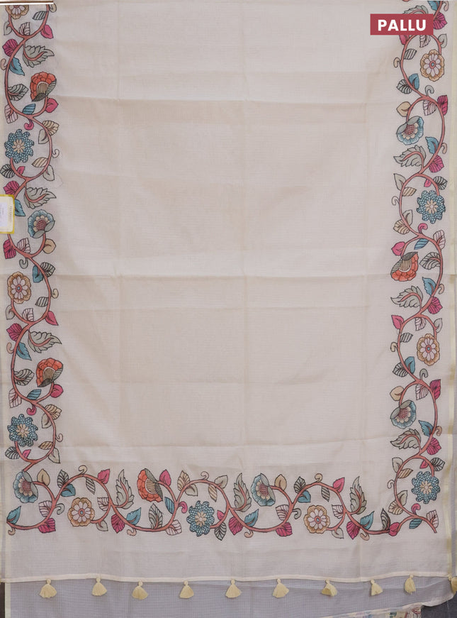Kota saree cream with plain body and kalamkari applique work border