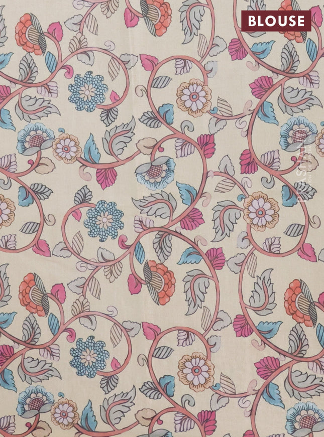 Kota saree cream with plain body and kalamkari applique work border