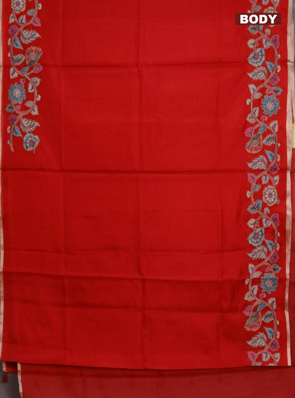 Kota saree red with plain body and kalamkari applique work border