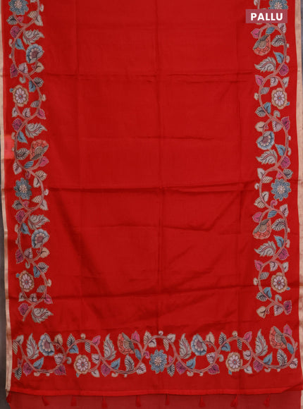 Kota saree red with plain body and kalamkari applique work border
