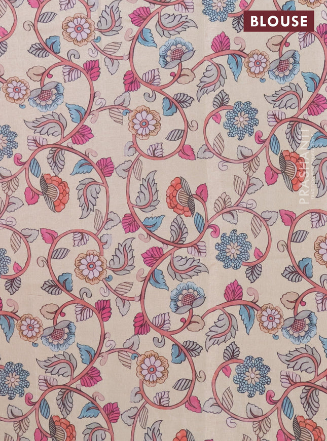 Kota saree red with plain body and kalamkari applique work border