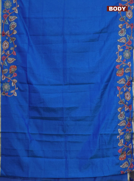 Kota saree dual shade of blue with plain body and kalamkari applique work border