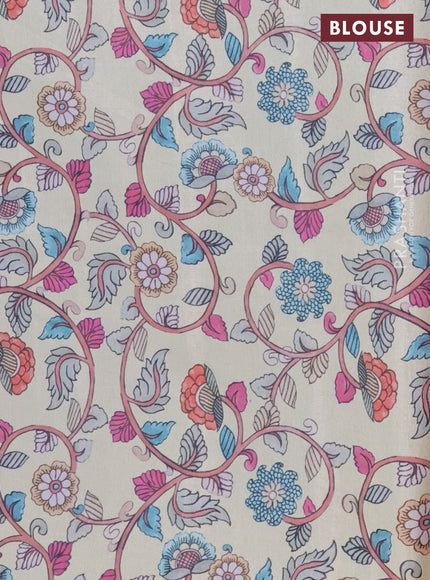 Kota saree dual shade of blue with plain body and kalamkari applique work border