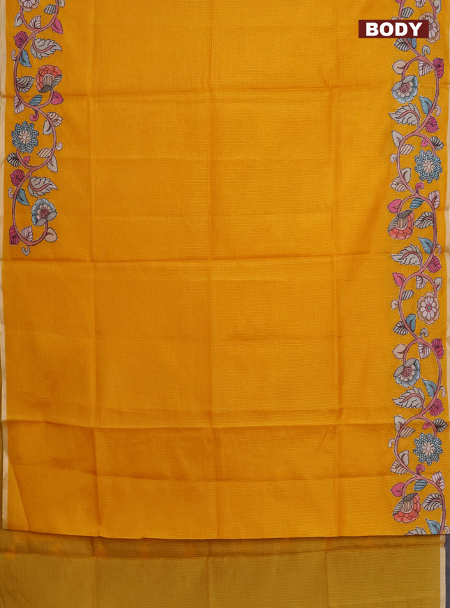 Kota saree mustard yellow with plain body and kalamkari applique work border